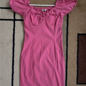 Pink Ruched Sweetheart Bodycon Midi Dress